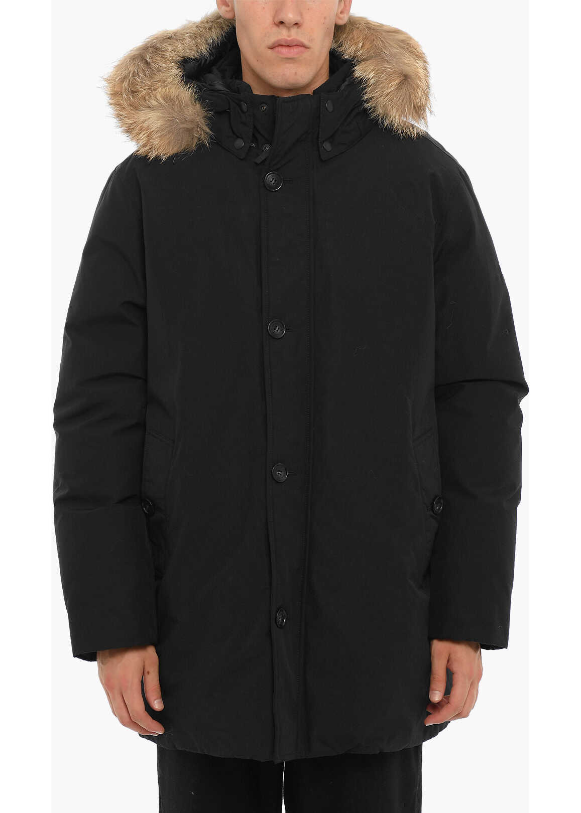 Woolrich Cotton And Nylon South Bay Down Jacket With Real Fur Finishe Black