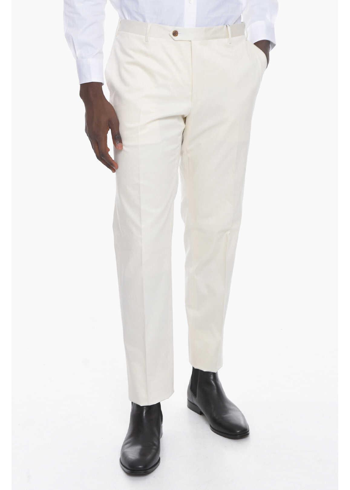 CORNELIANI Stretchy-Cotton Academy Straight-Leg Pants White