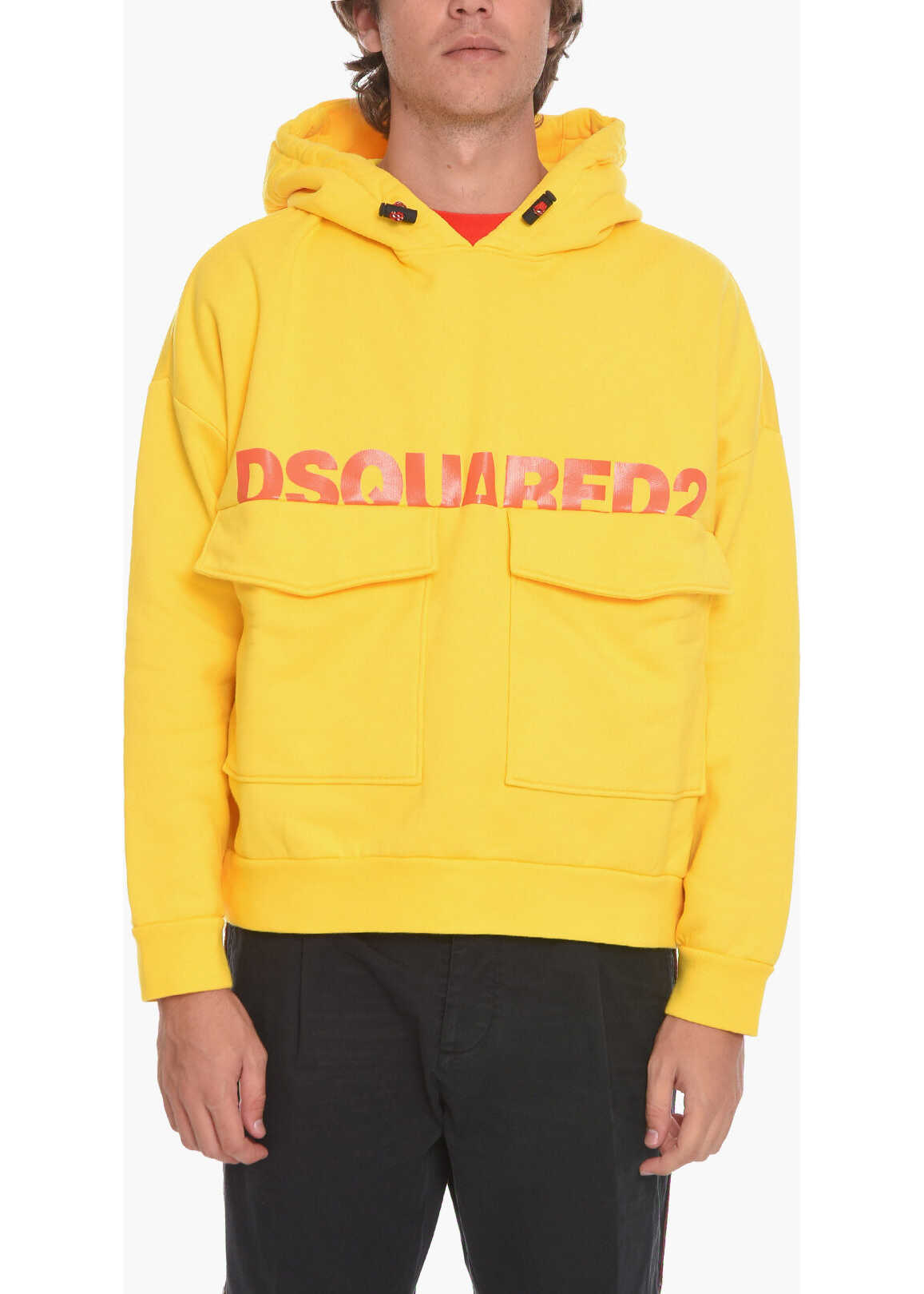 DSQUARED2 Arctic Ski Hoodie Sweatshirt With Flap Pockets Yellow