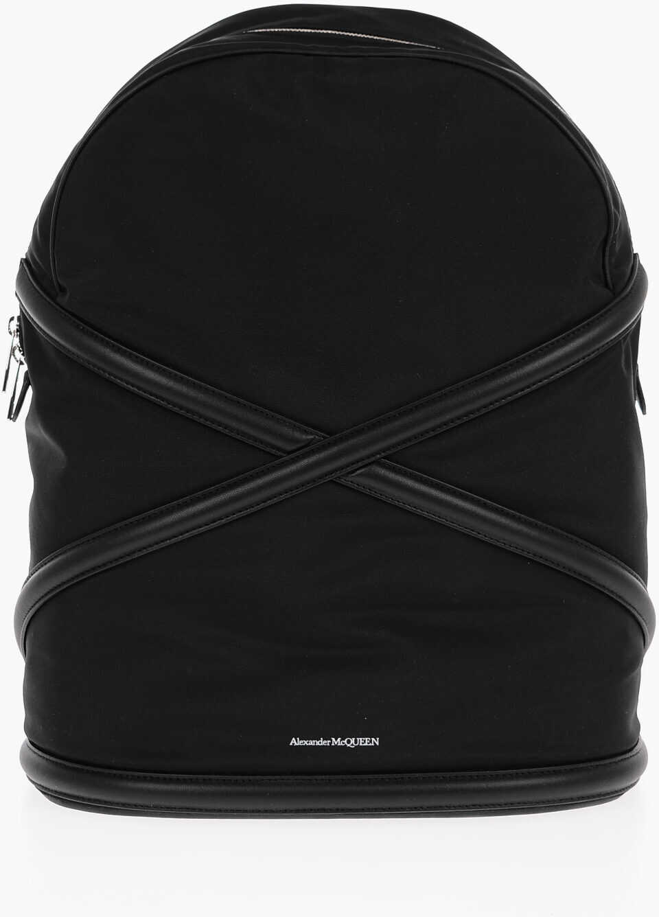 Alexander McQueen Leather Detail Rope Nylon Backpack Black