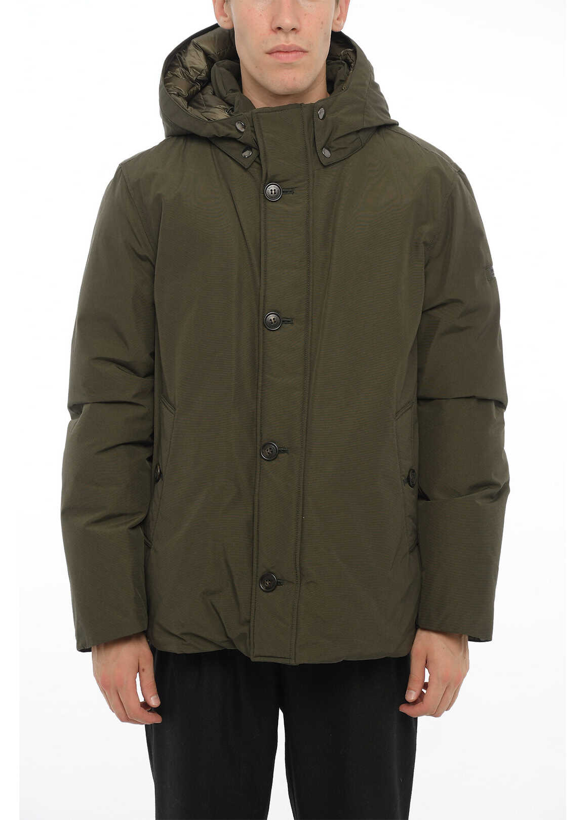 Woolrich Solid Color South Bay Down Jacket With Removable Hood Green