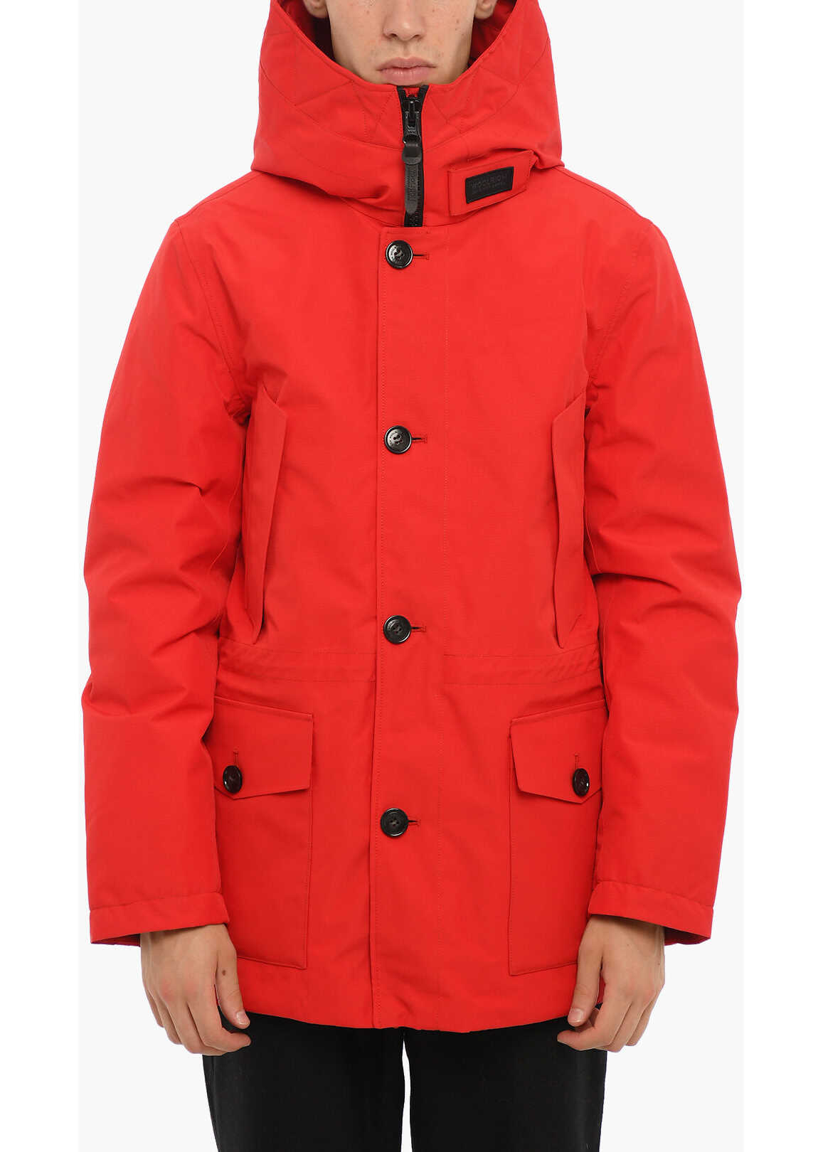 Woolrich Solid Color Gtx Mountain Utility Down Jacket With Hood And C Red