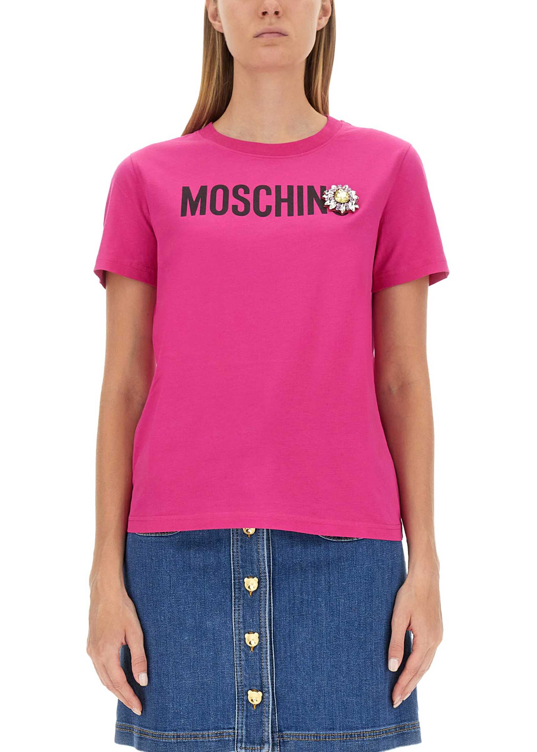 Moschino Logo Print T-Shirt FUCHSIA