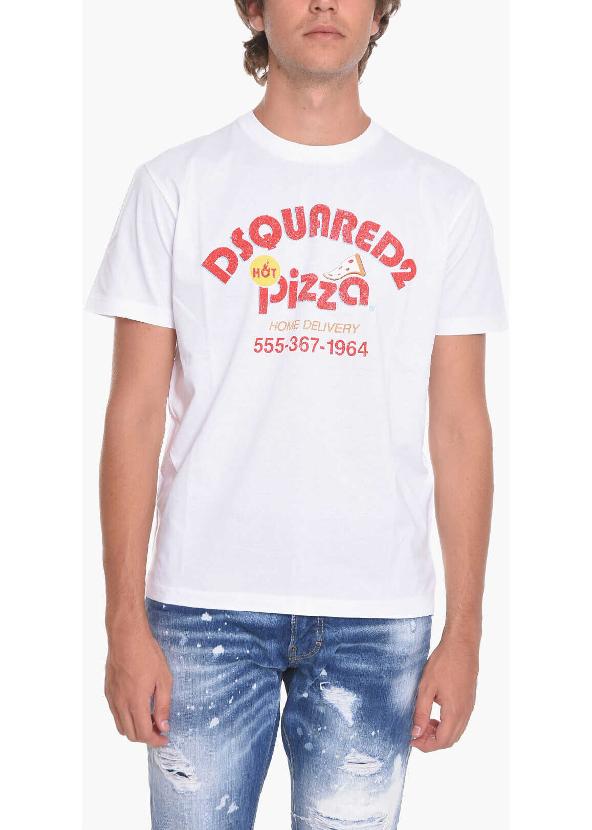 DSQUARED2 Crewneck T-Shirt With Pizza Print White