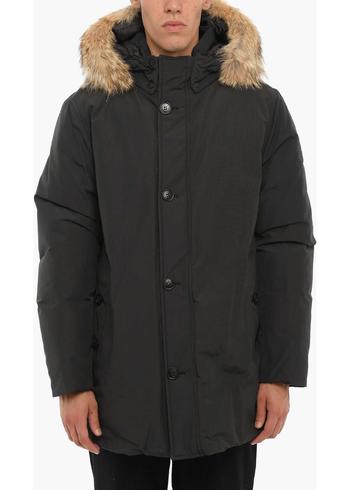 Woolrich Cotton And Nylon South Bay Down Jacket With Real Fur Finishe Midnight Blue