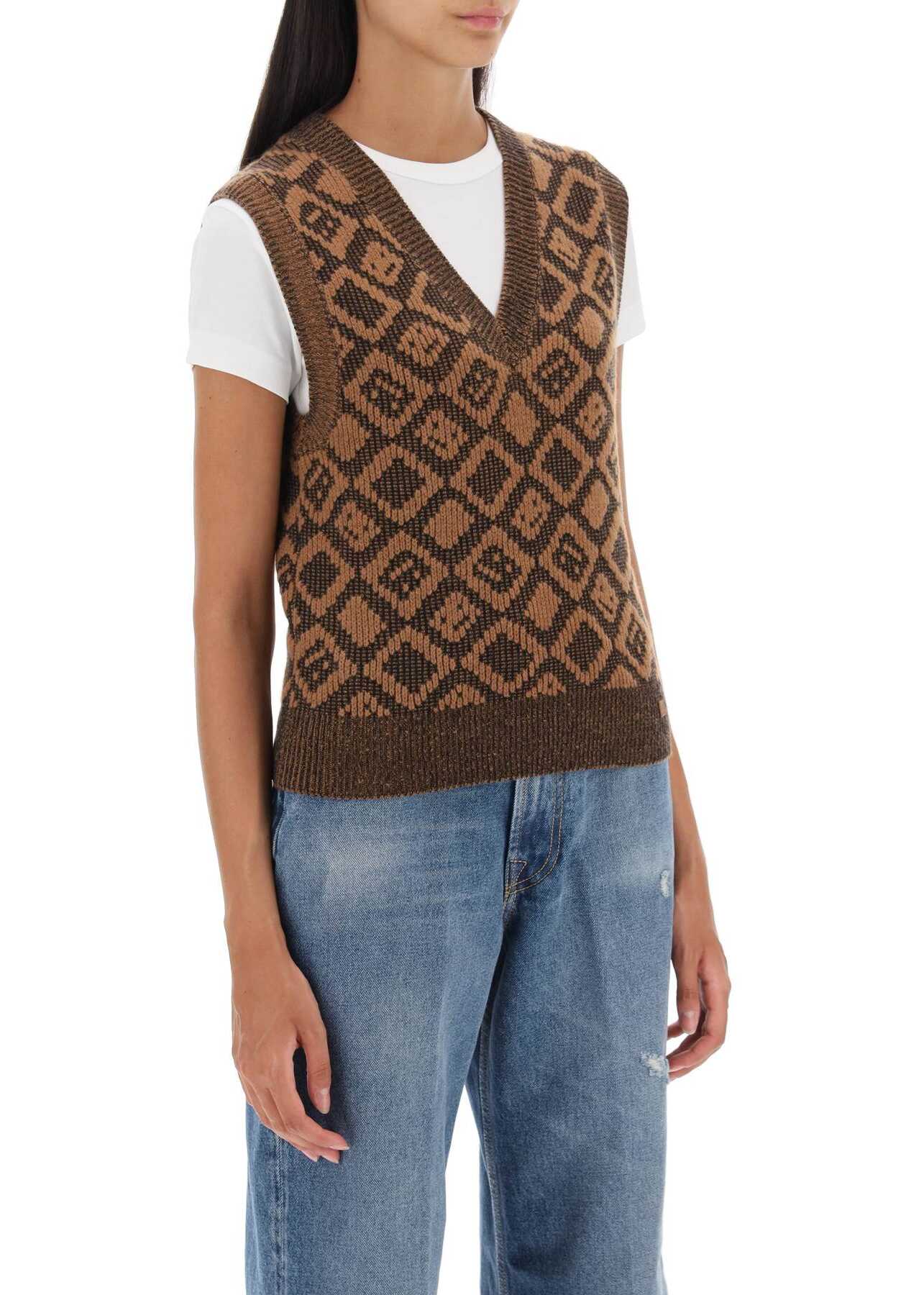 Acne Studios Face Tiles Vest TOFFEE BROWN BLACK