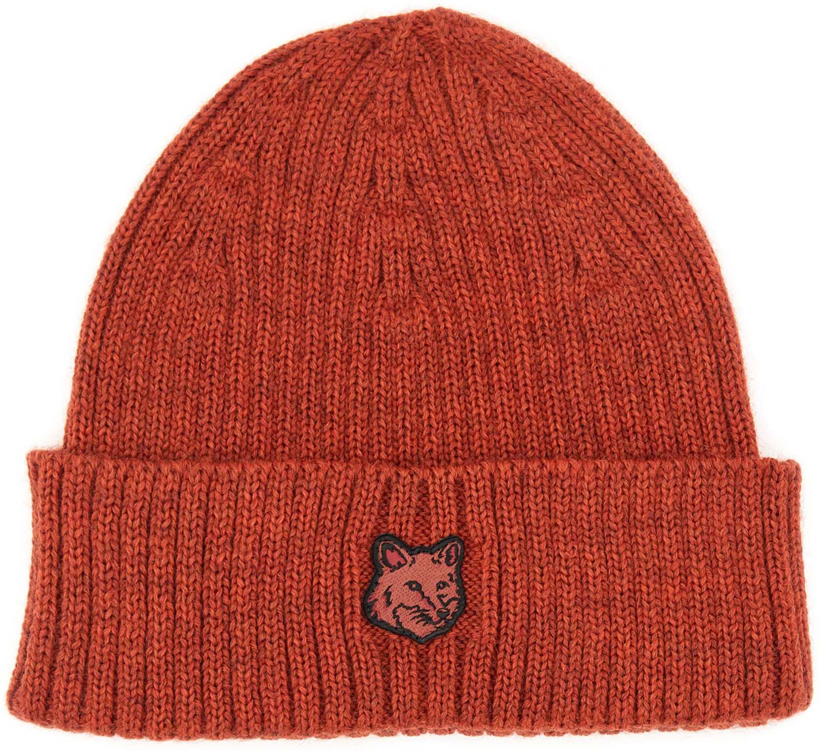 MAISON KITSUNÉ Beanie Hat With Fox Head Patch RED