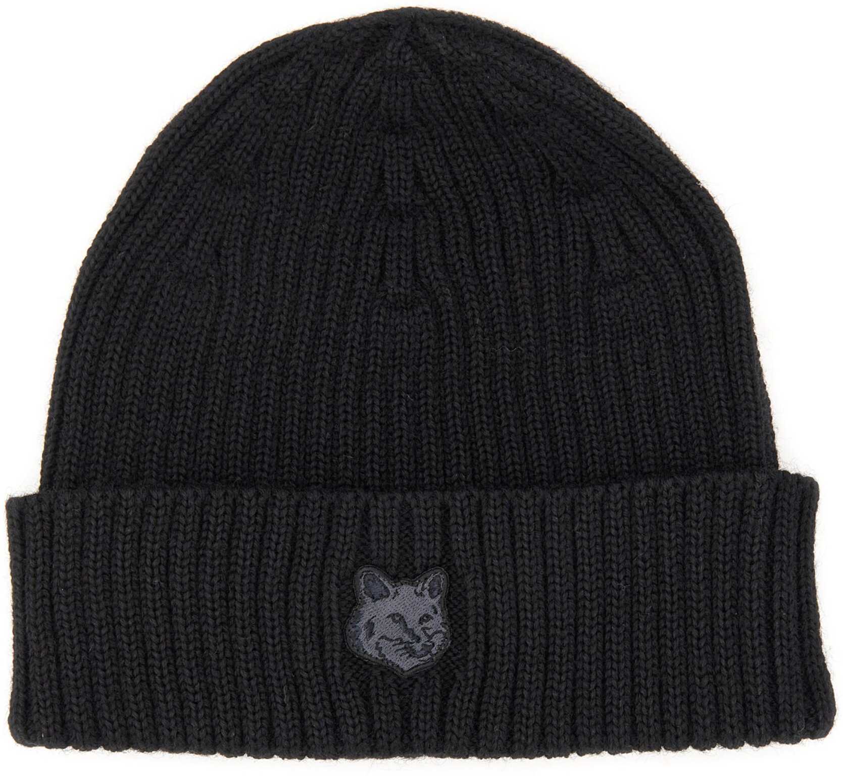 MAISON KITSUNÉ Beanie Hat With Fox Head Patch BLACK