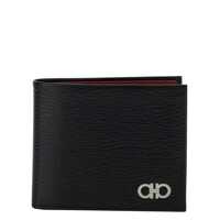 Portofele Revival Gancini Black Wallet in Textured Leather Man Ferragamo Barbati
