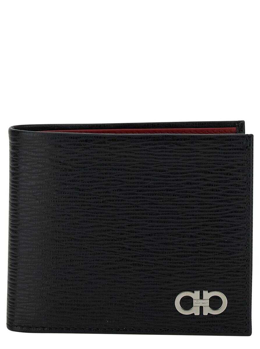 Ferragamo Revival Gancini Black Wallet in Textured Leather Man Ferragamo BLACK