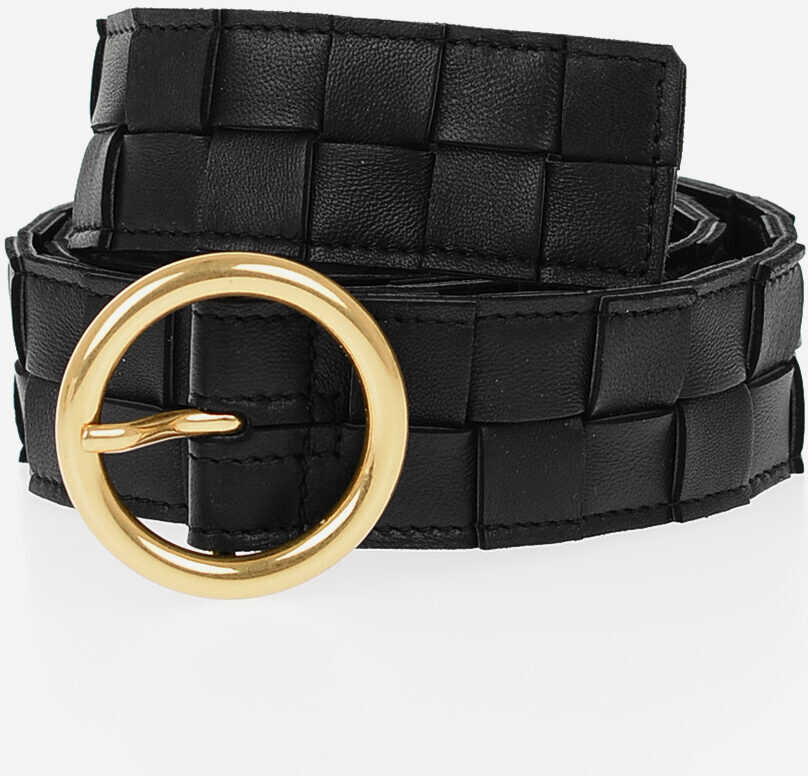 Bottega Veneta Braided Leather Belt With Golden Buckle 35Mm Black