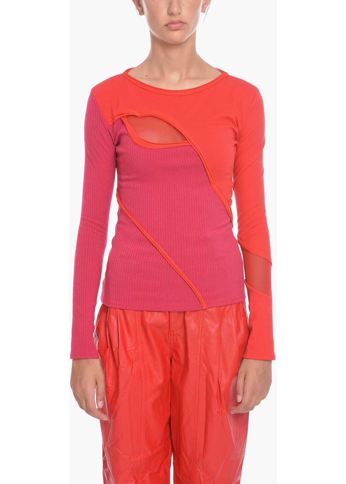 ANDERSSON BELL Ribbed Knit Eva Top With Tulle Detail And Cut-Out On The Bac Pink