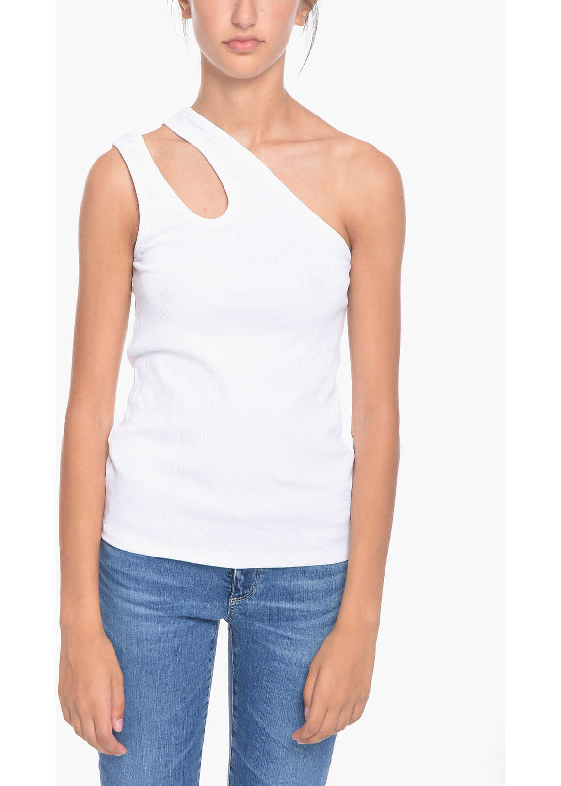 REMAIN Ribbed Stretch Cotton Toya One-Shoulder Top White