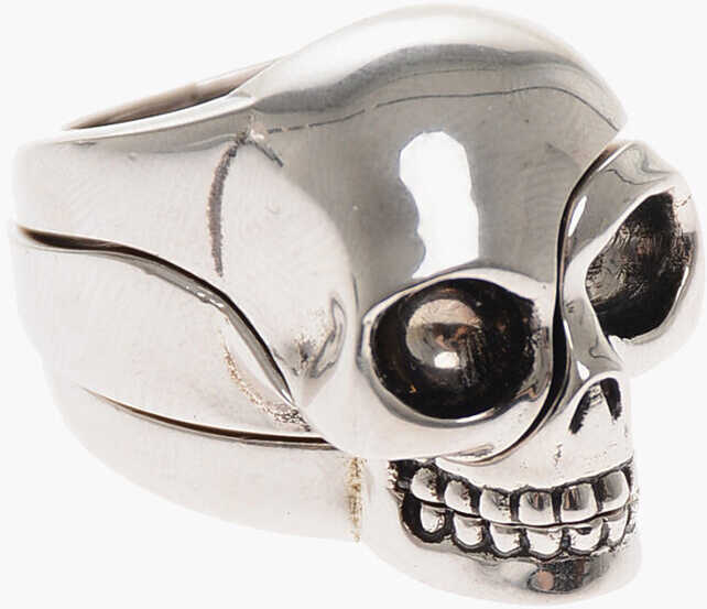 Alexander McQueen Divided Skull-Shaped Rings Silver image13