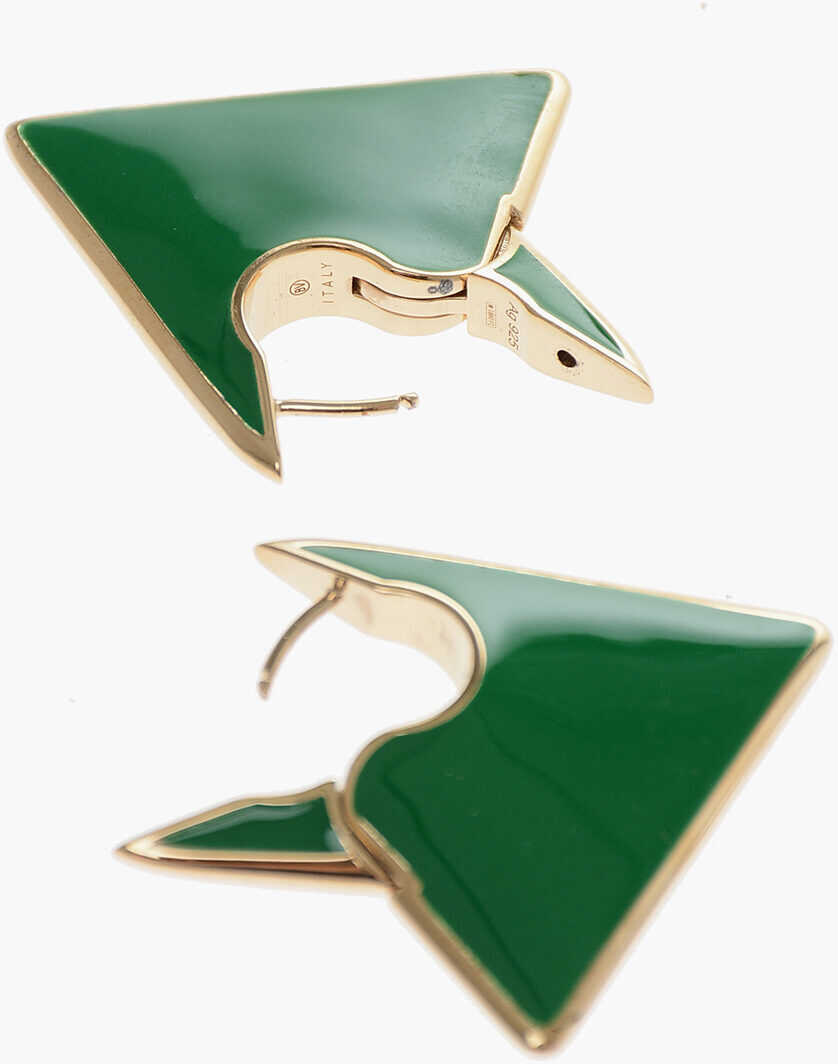 Bottega Veneta Enameled Silver Triangular Earrings Green image10