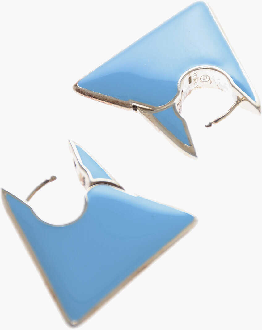 Bottega Veneta Enameled Silver Triangular Earrings Light Blue image7