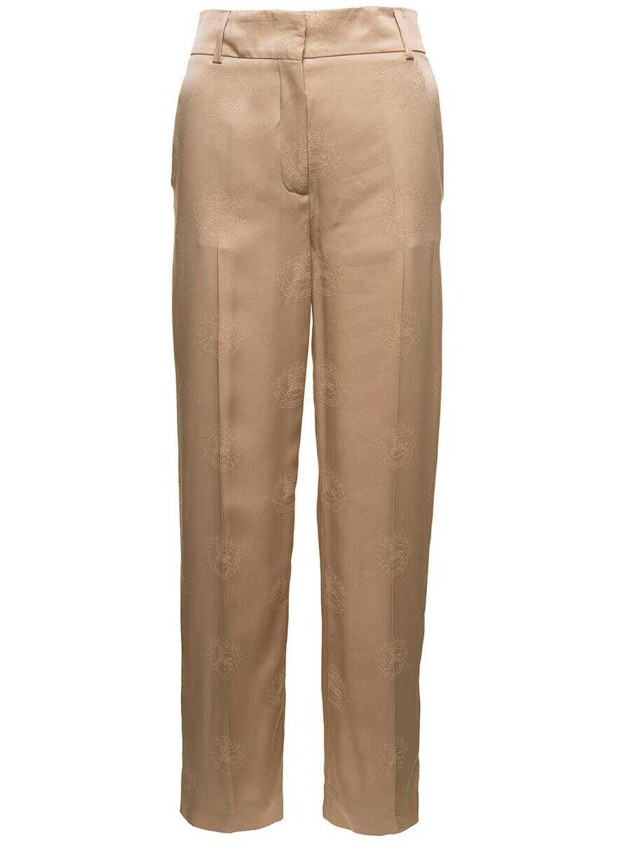 Burberry \'Jane\' Beige High-Waisted Relaxed Pants in Silk Woman Beige