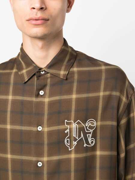 Camasi casual Palm Angels Monogram Shirt BROWN Barbati (BM 10693669) 5