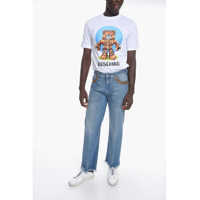 Blugi Fendi pentru Barbati - Blugi drepti Fendi Fringed Jeans With Leather Details Blue Barbati (BM 10710916) - B-mall.ro