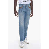Blugi drepti Fringed Jeans With Leather Details Barbati