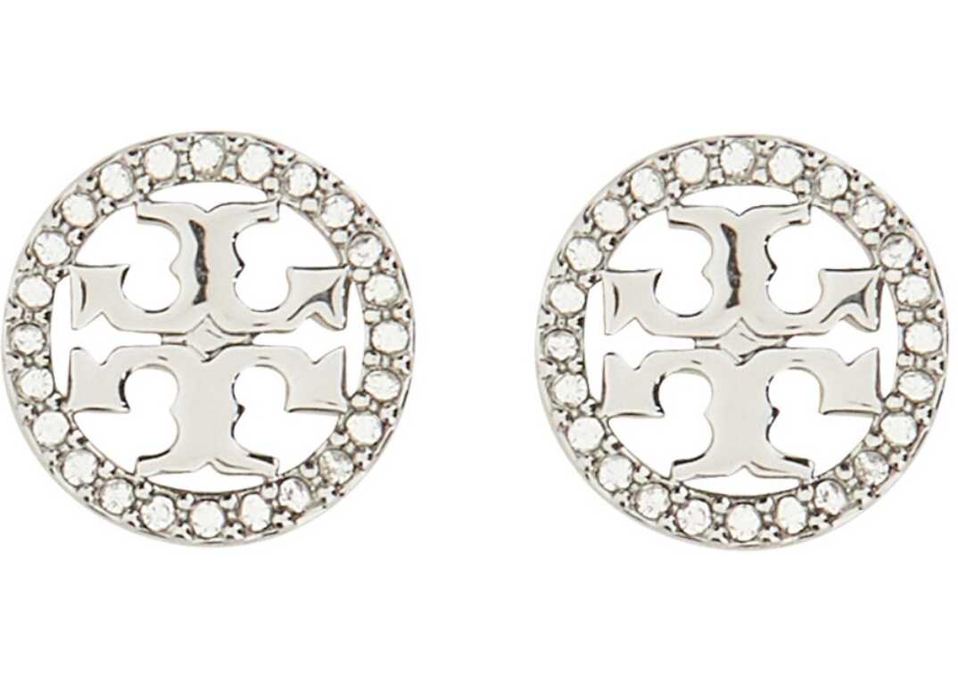 Tory Burch Circle-Stud Crystal Logo Earrings SILVER image3