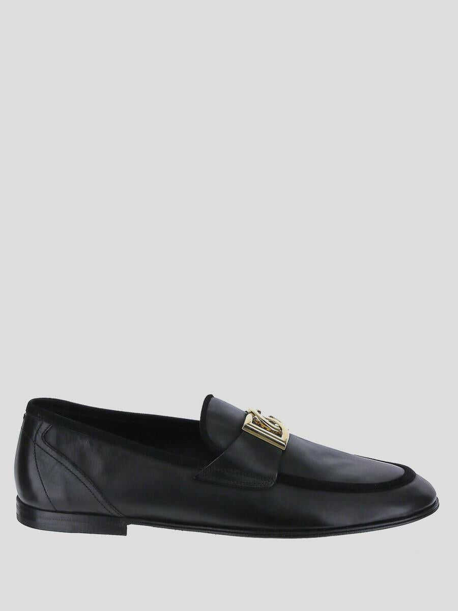 Dolce & Gabbana Black Loafers with Interlocking DG Logo Placque in Leather Man BLACK