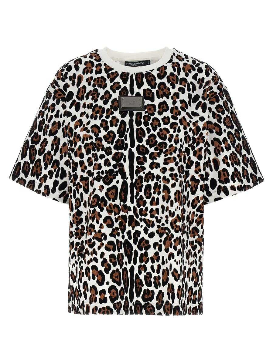 Dolce & Gabbana DOLCE & GABBANA Animal print logo plaque T-shirt Multicolor