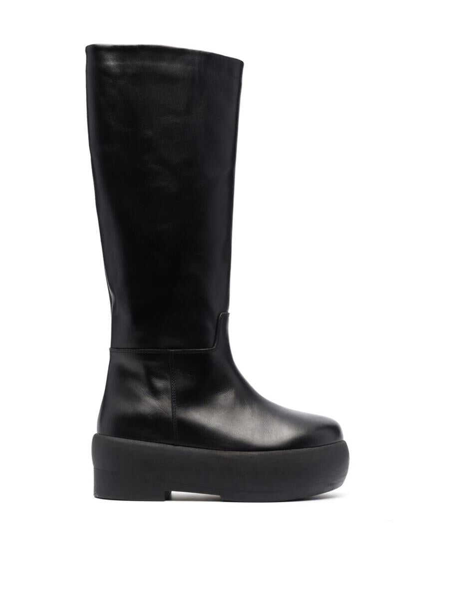 GIA BORGHINI Black Slip-On Boots with Platform in Smooth Leather Woman Black