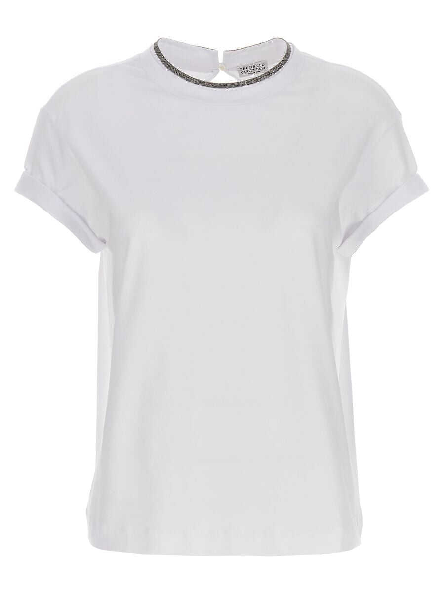 Brunello Cucinelli Brunello Cucinelli Woman\'s White Cotton T-Shirt with Monile Crew neck White