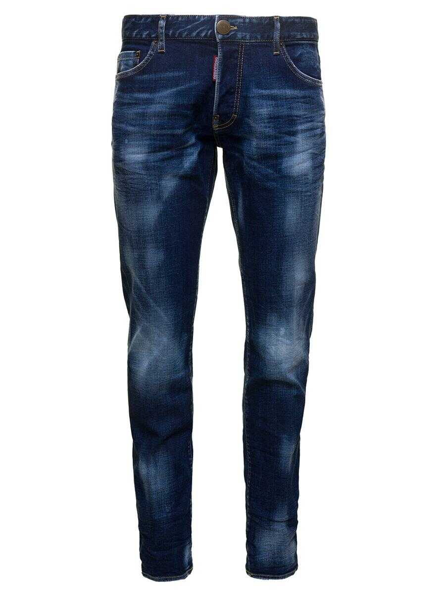 DSQUARED2 Blue Slim Jeans with Logo Patch and Faded Effect in STretch Cotton Denim Man BLU