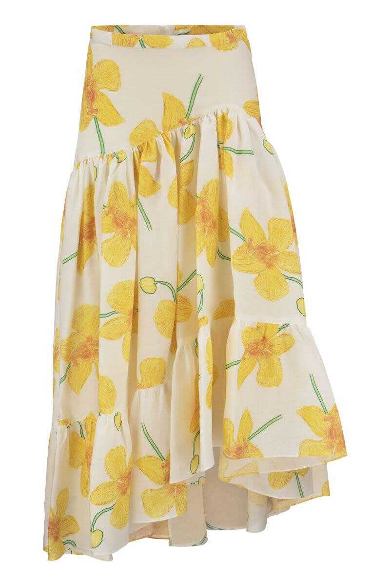Marni MARNI Ramie skirt with orchid print WHITE