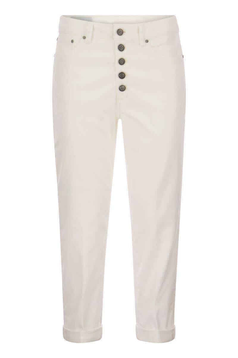 Dondup DONDUP KOONS - Multi-striped velvet trousers with jewelled buttons WHITE