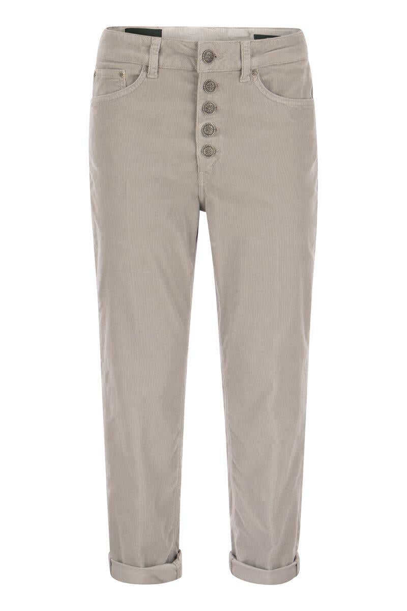 Dondup DONDUP KOONS - Multi-striped velvet trousers with jewelled buttons LIGHT GREY