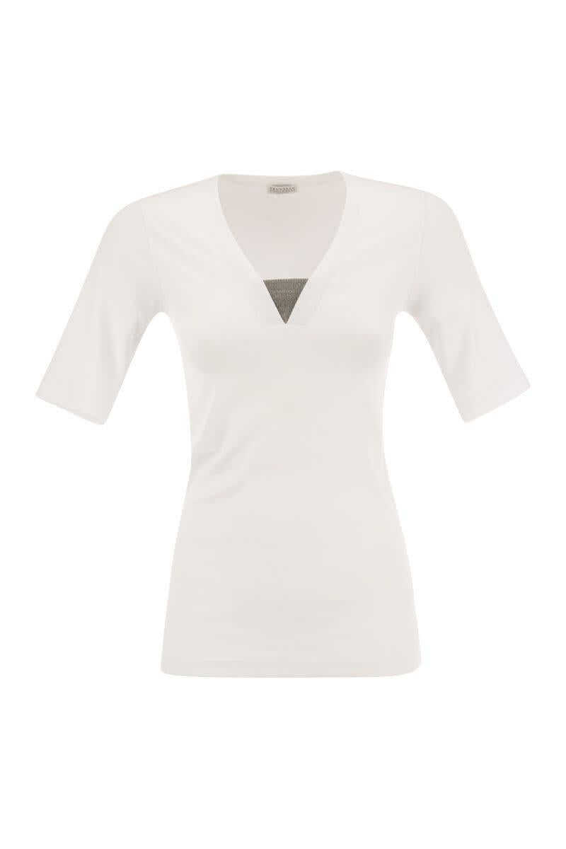 Brunello Cucinelli BRUNELLO CUCINELLI Stretch cotton rib jersey T-shirt with "Precious Insert" WHITE