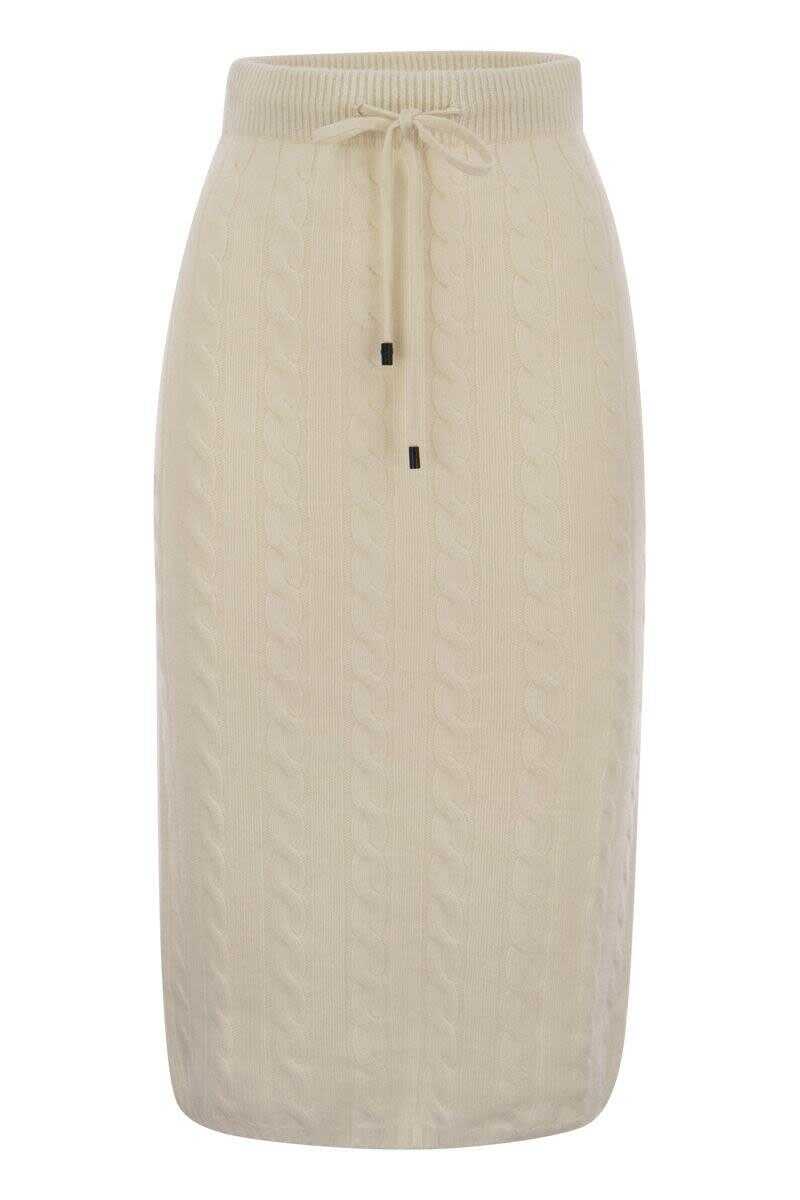 Peserico PESERICO Plaited wool, silk and cashmere blend pencil skirt SNOW