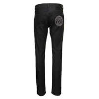 Blugi Black Straight Jeans with Studded Medusa in Stretch Cotton Denim Man Barbati