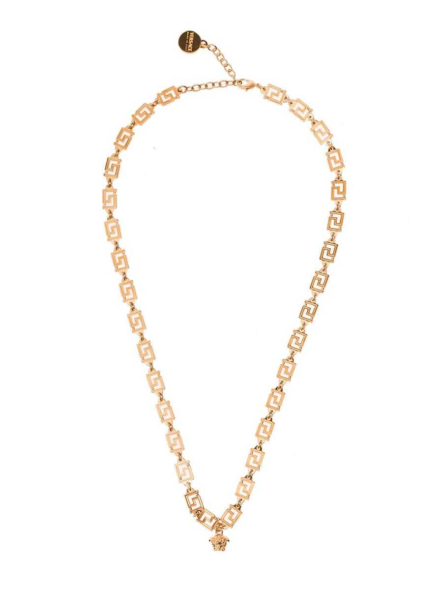 Poze Versace 'Medusa' Gold-tone Necklace with Drilled Greca Featuring Charm GREY