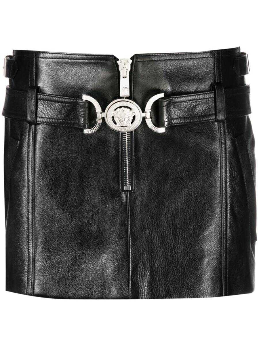 Versace VERSACE Belted leather mini skirt Black