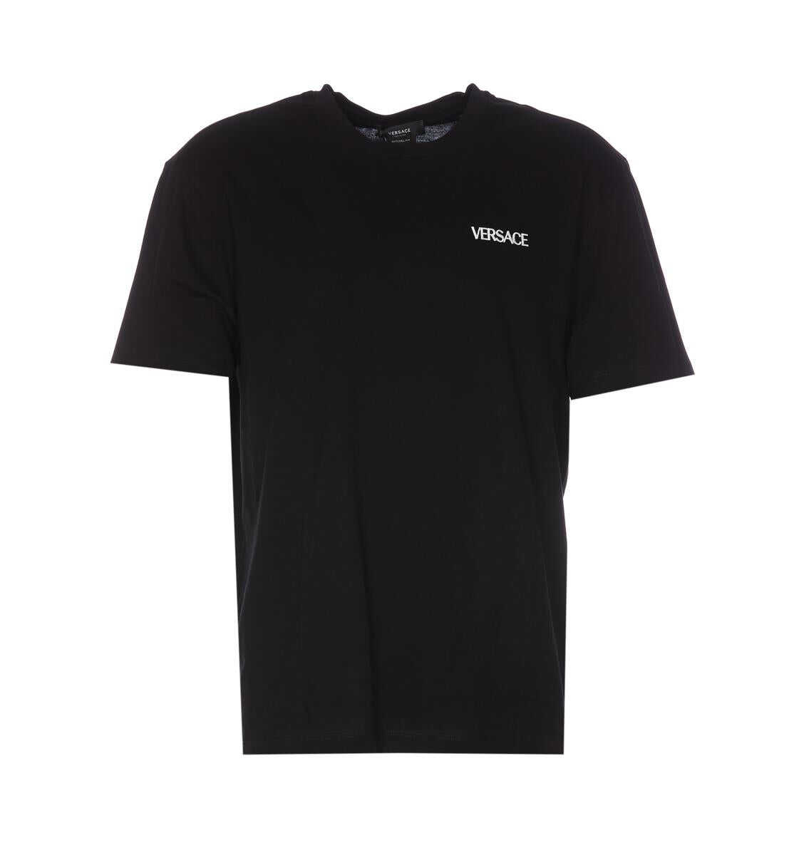 Versace \'Medusa Flame\' Black Crewneck T-Shirt with Logo Print in Cotton Man BLACK