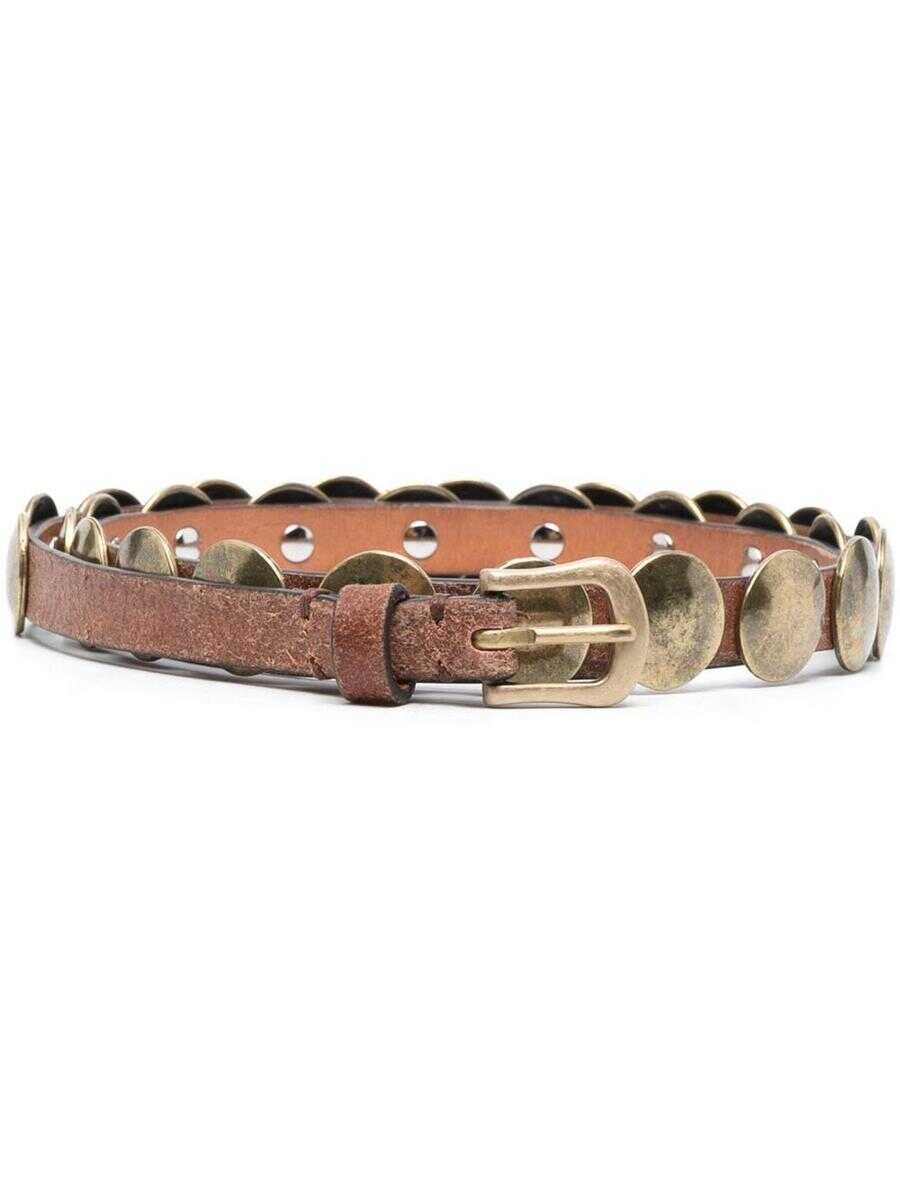 Golden Goose GOLDEN GOOSE BELT TRINIDAD THIN WASHED LEATHER FLESH SIDE WITH STUDS ACCESSORIES BROWN