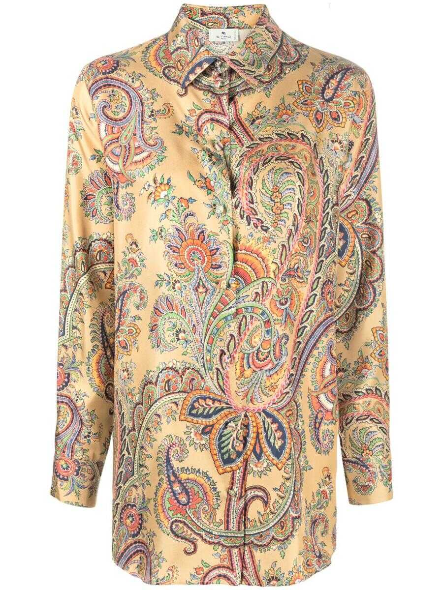 ETRO Beige Blouse with All-over Paisley Motif and Button Fatening in Silk Woman BEIGE