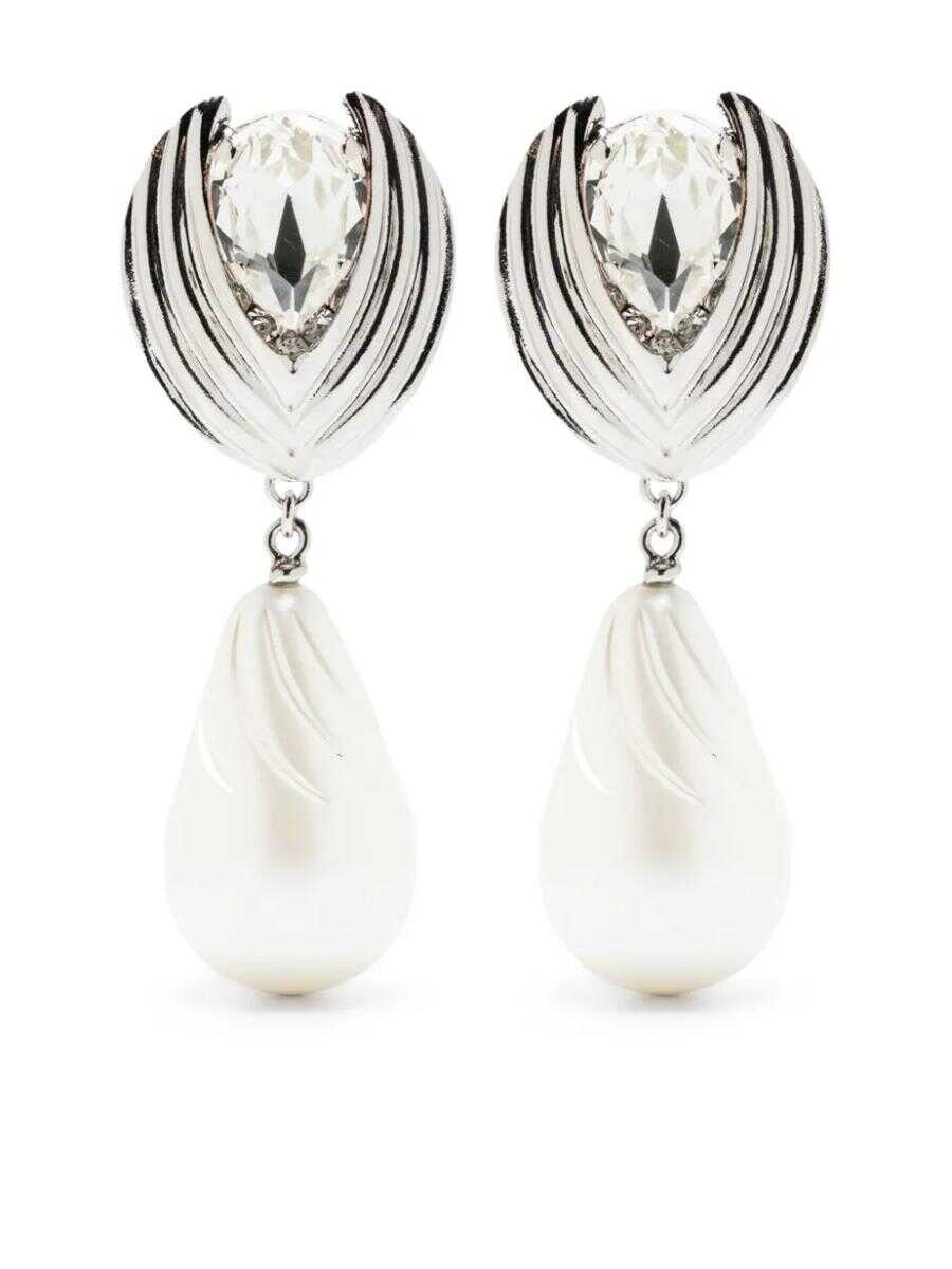 Alessandra Rich ALESSANDRA RICH CLIP EARRINGS IN SILVER METAL WITH CRYSTALS AND PEARLS GREY