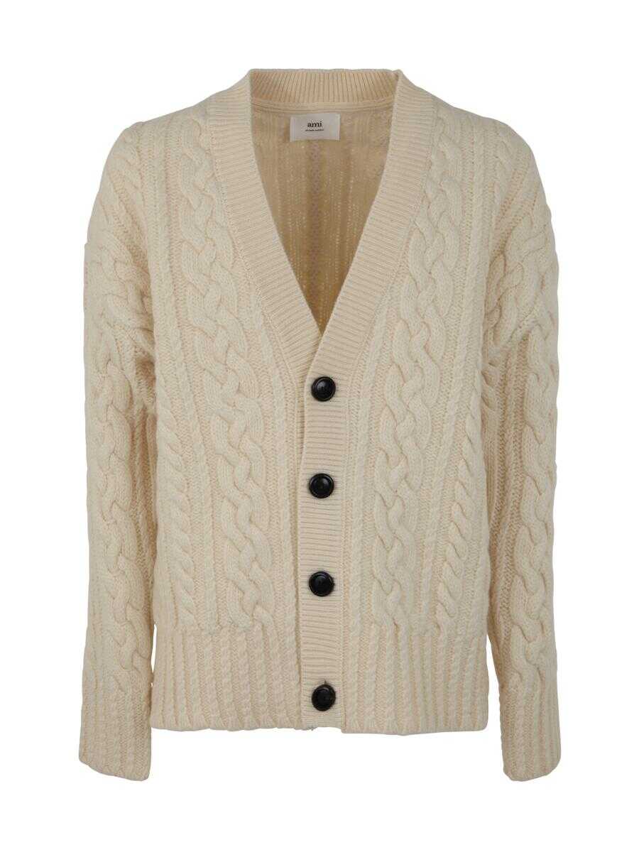 AMI Paris AMI PARIS CABLE KNITTED CARDIGAN CLOTHING WHITE