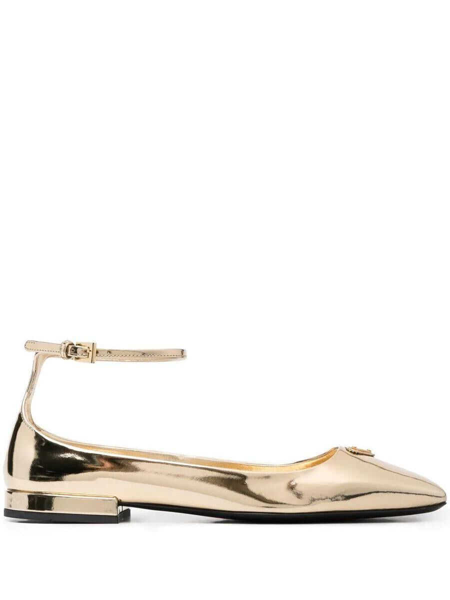 Prada PRADA metallic-effect leather ballerina shoes Platino