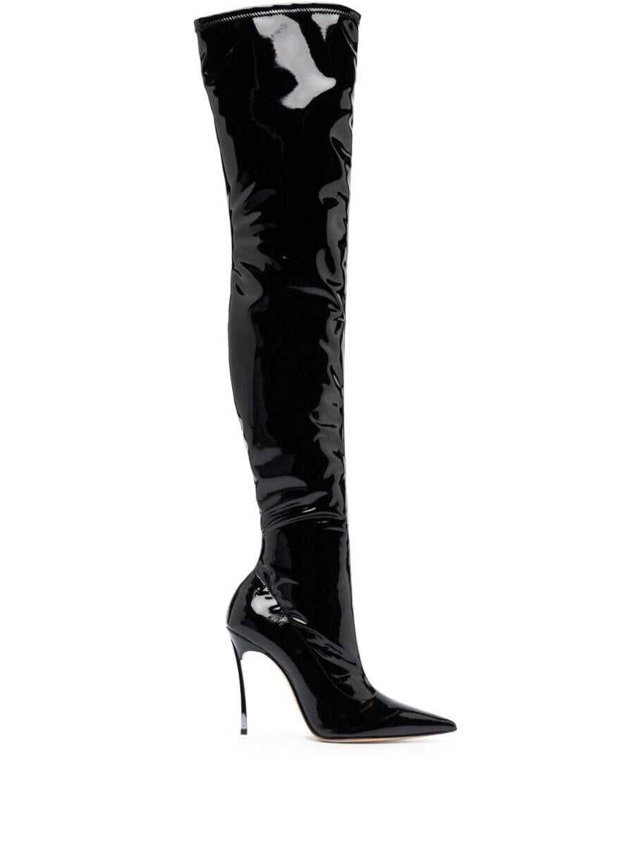 Casadei \'Ultrablade Ultravox\' Black Pointed Over-The-Knee Boots with Stiletto Heel in Patent Vegan Leather Woman BLACK