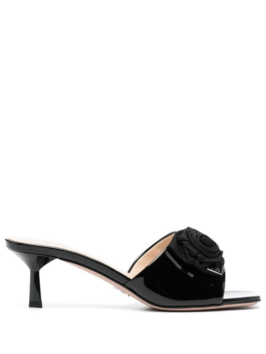 Prada PRADA 65mm floral-appliqué leather mules BLACK