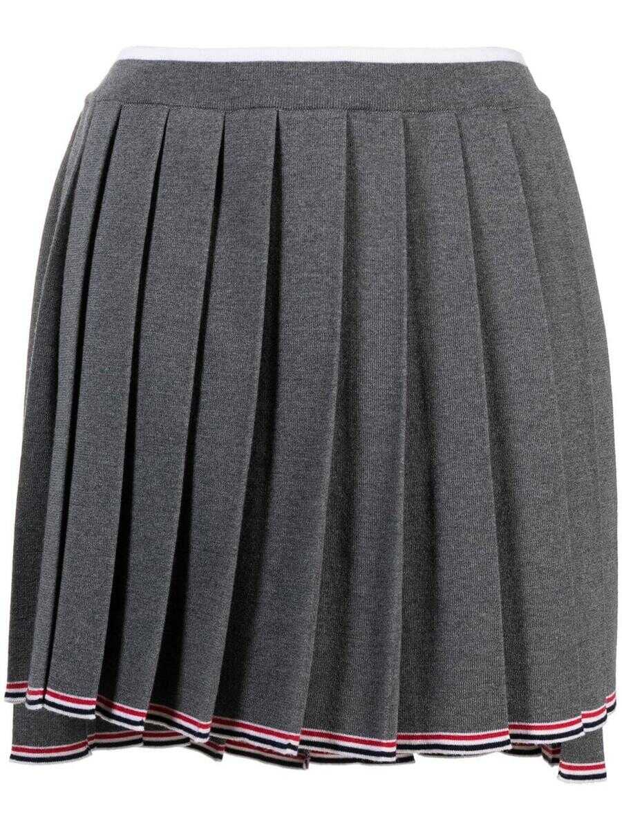 Thom Browne THOM BROWNE "Full Needle Pleated Mini" wool blend skirt GREY