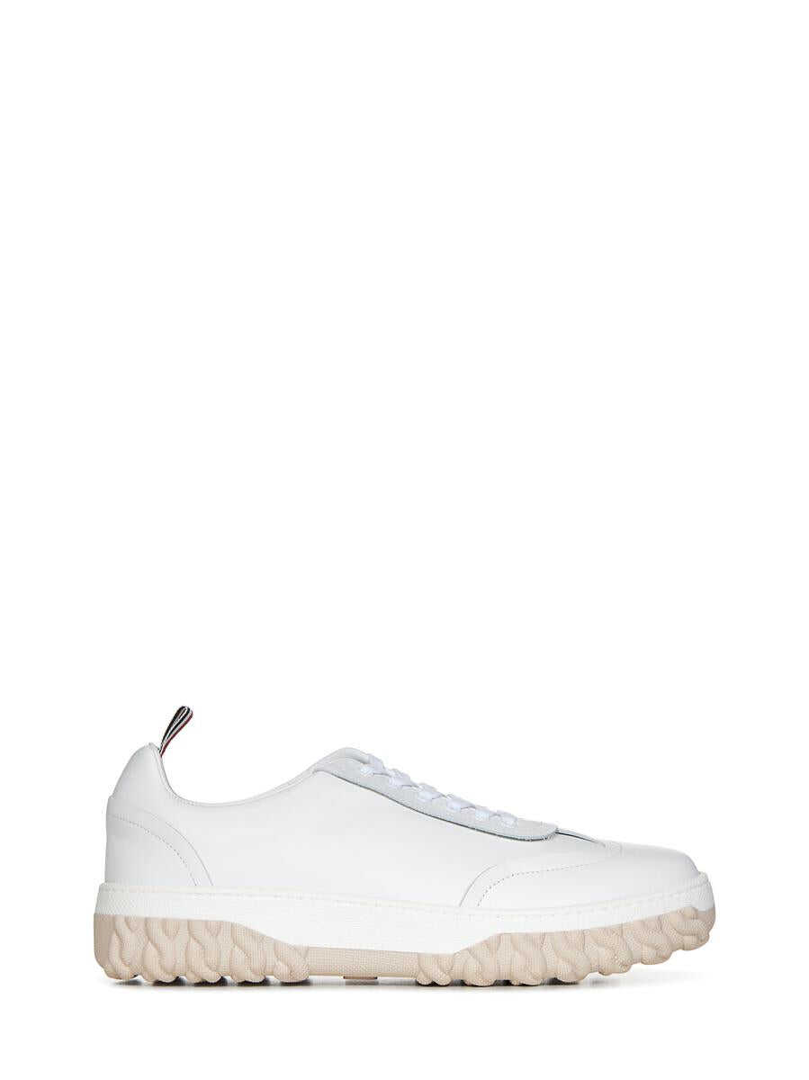 Thom Browne \'Field\' White Low Top Sneakers with Cable Knit Sole and Tricolor Detail in Leather Man White