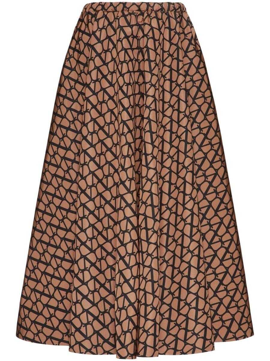 Valentino Garavani VALENTINO Topile Iconographe silk skirt Camel