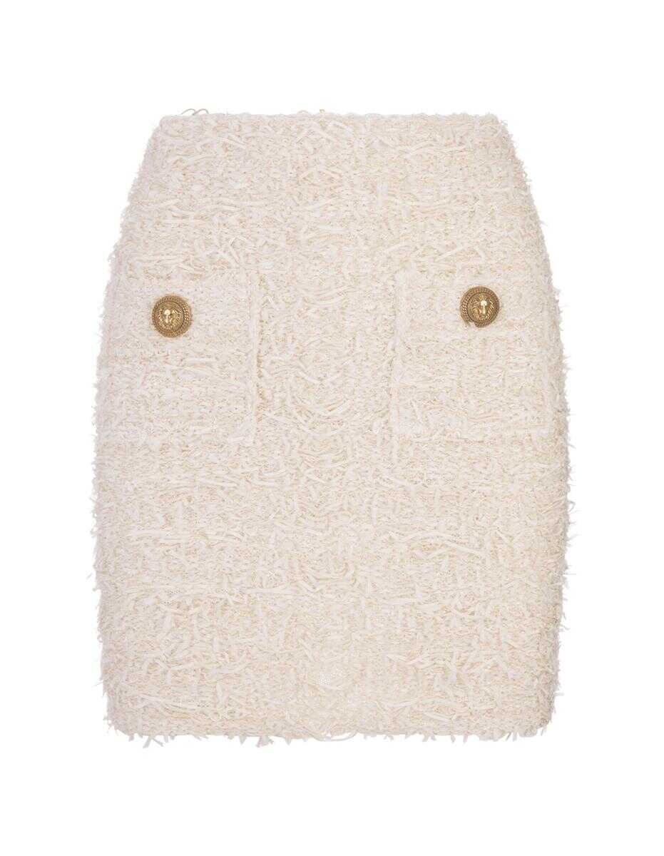 Balmain White Tweed High-Waisted Miniskirt with Pockets in Cotton Blend Woman WHITE